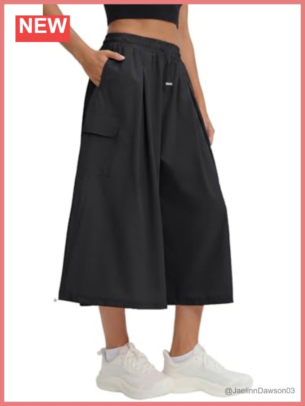 Wide Leg Capri Pants Flowy Quick Dry Elastic Waist Cropped Hiking Culottes